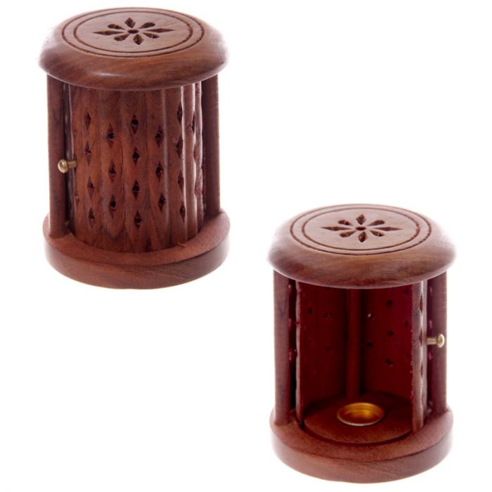 Quemador de Incienso de Madera Sheesham Redondo con Puerta