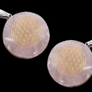 Colgante Redondo Flor Vida Cuarzo Rosa 30mm