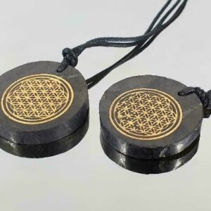 Colgante Redondo Flor Vida Dorada Shungita 35mm