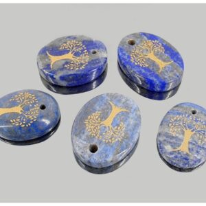 Colgante Rodado Plano Arbol Vida Lapislázuli 30mmX40mm