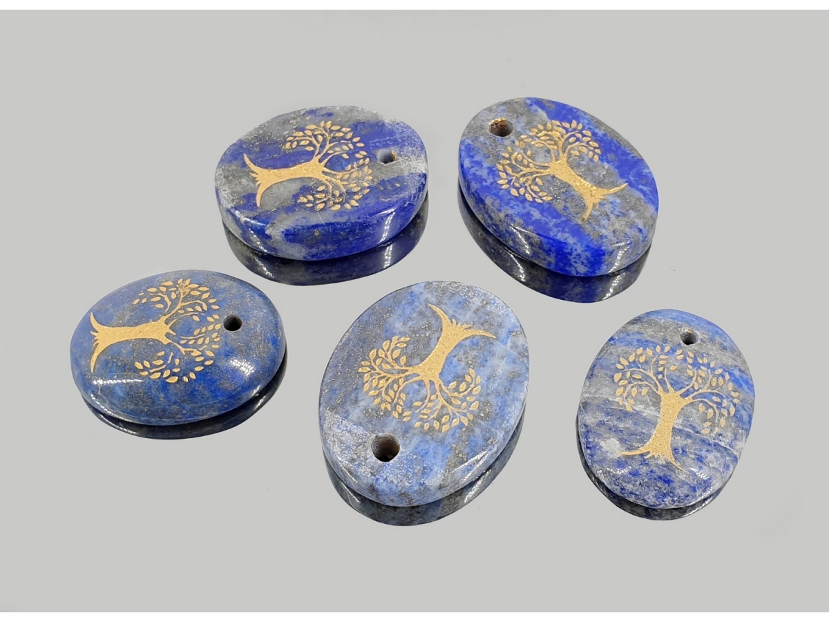 Colgante Rodado Plano Arbol Vida Lapislázuli 30mmX40mm