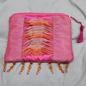 Monedero Tela Rosa Con Flecos 11x14